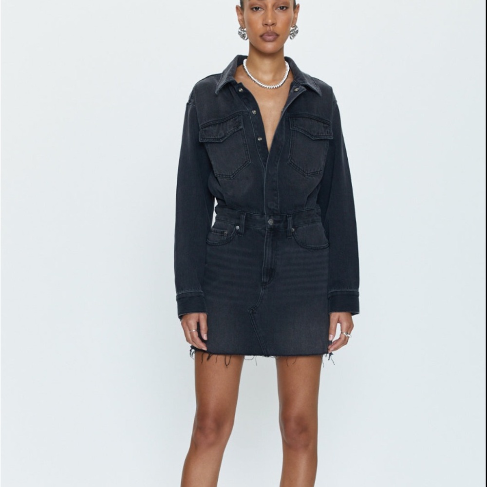 pistola Black Long Sleeve Denim Dress